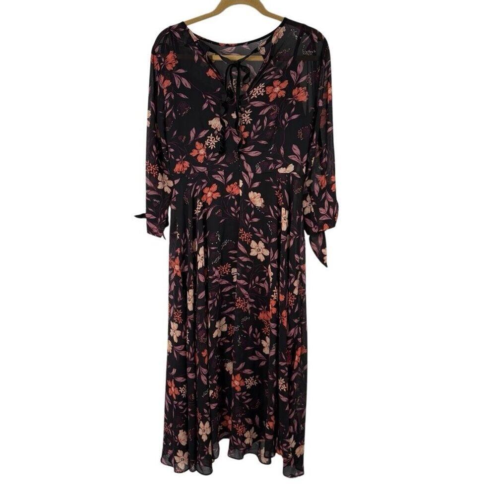 I. Madeline Passionate Love Black‎ Floral Print Midi Dress XL Womens View 3